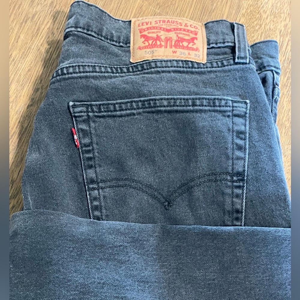 Levi’s 505 Men’s Regular Straight Jeans W36 L32 Black Faded Denim